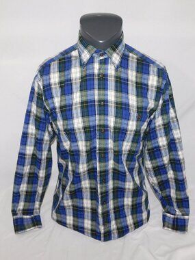 Woolrich Blue Green White Plaid light weight Flannel Button Front Shirt Mens M
